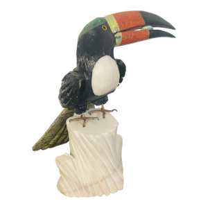 1960s Large Toucan Bird Semiprecious Stone Carved Bird Figurine