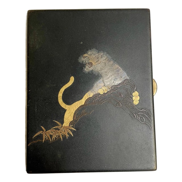 Mid 20th Century Japanese Kyoto Damascene Tiger Card Mixed Metal Case Amita Japan For Sale