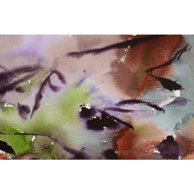 Vintage Purple and Green Abstract Watercolor by Les Anderson For Sale - Image 4 of 5