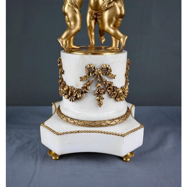 Bronze and Marble Putti Mantelpiece Set, 1800s, Set of 3 For Sale - Image 12 of 18
