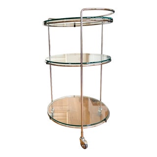 Round Chrome Bar Serving Cart With Glass Shelves For Sale