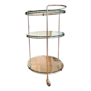 Round Chrome Bar Serving Cart With Glass Shelves