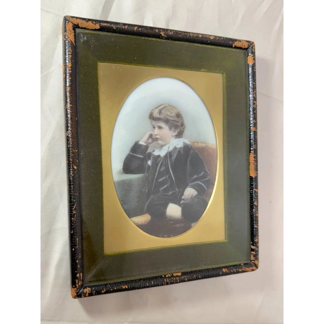 19th Century Antique 19th Century Original Miniature Young Boy Painting on Porcelain Portrait For Sale - Image 5 of 11