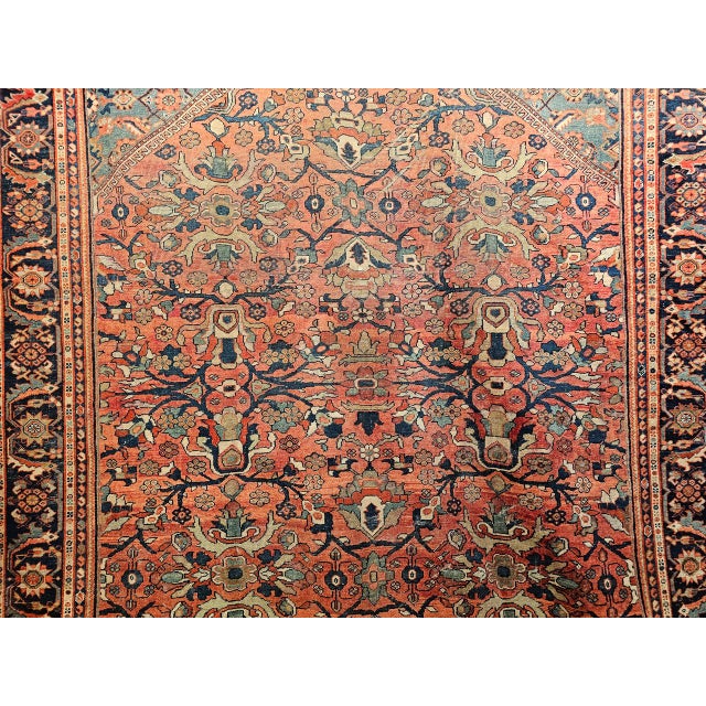 Antique Persian Mahal Sultanabad Rug, Hand-Knotted Wool, Geometric Pattern, Rust & Turquoise, 9x12 For Sale - Image 13 of 17