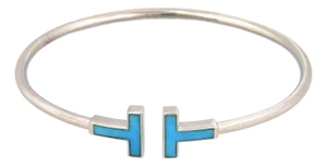 Tiffany T Wire Turquoise 18k White Gold Flex Cuff Bangle Bracelet
