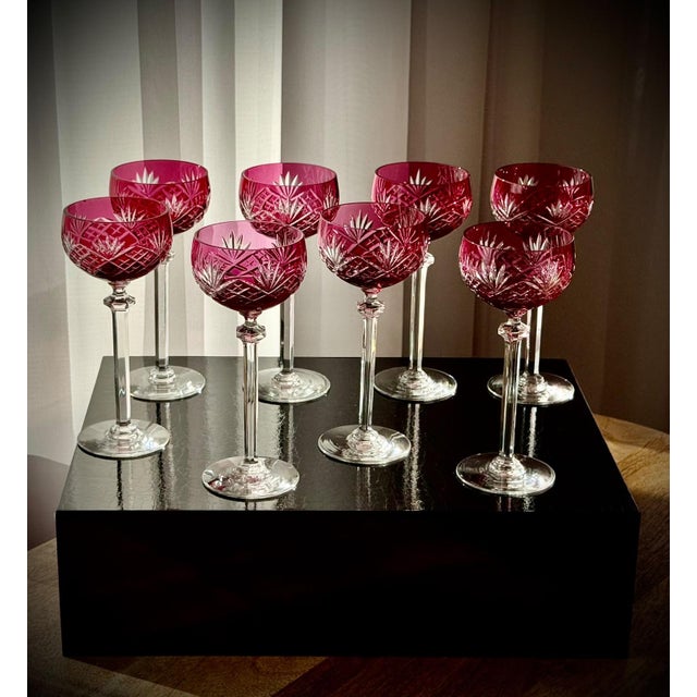 Ruby Cut-to-Clear Crystal Cordial Glasses attributed to Val Saint Lambert, 1950, Set of 8 For Sale - Image 11 of 18