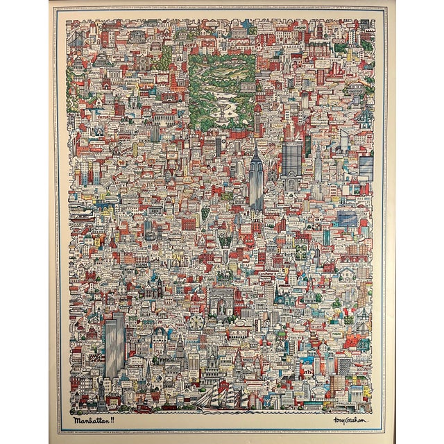 1978 Tony Graham "Manhattan" New York Vintage Framed Cardboard Print Aprox. dimensions: Print: 32"H x 25"W Frame: 35"H x...