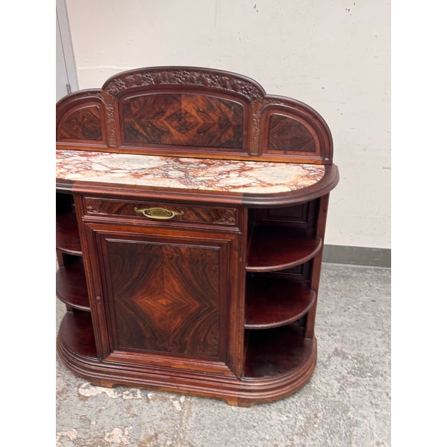 Art Nouveau Sideboard + Marble Top, Antique For Sale - Image 4 of 12