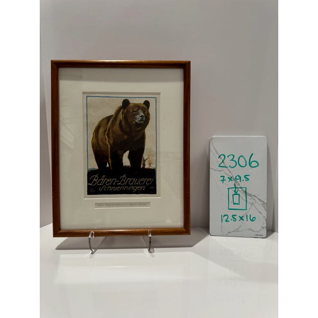 Vintage German advertising print for Bären-Brauerei Schwenningen featuring a large brown bear. Design bears the printed...