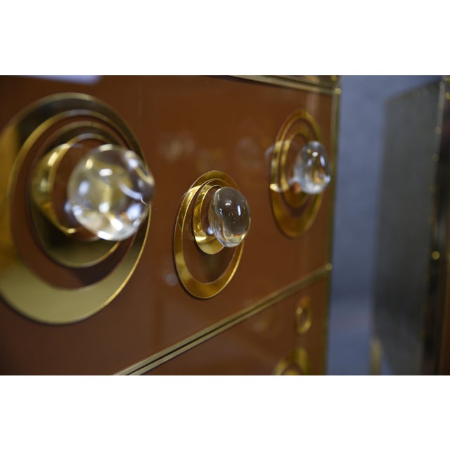 Contemporary Brown Bedside Tables with Murano Glass and Brass, 2018, Set of 2 For Sale - Image 3 of 17