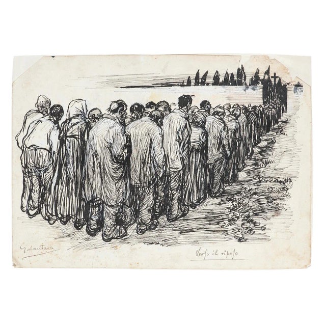 Toward Rest is an original drawing in pen realized by Gabriele Galantara, Titled in Italian on the lower right'' Verso il...