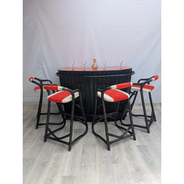 Vintage French Tropical Bamboo Cocktail Bar with Chairs, 1960s, Set of 5 For Sale - Image 16 of 16
