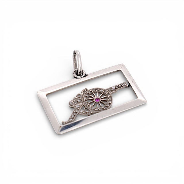 Art Deco Antique Art Deco Platinum Military Pendant — Diamond and Ruby For Sale - Image 3 of 6