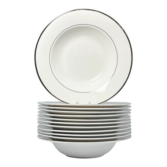 Mikasa “Cameo Platinum” Bone China Rim Soup Bowls - Set of 12 For Sale