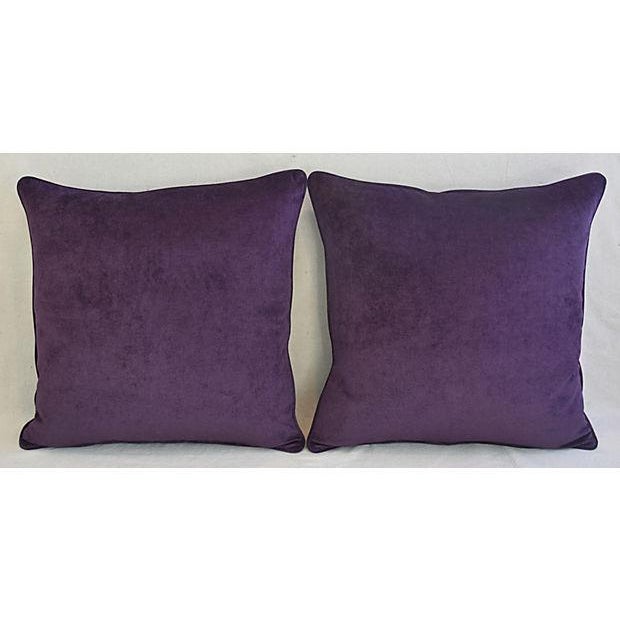 Ultra Violet Purple Velvet Feather & Down Pillows 24" Square Pair