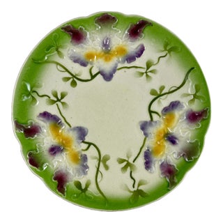 Sarreguemines Art Nouveau Majolica Orchid Plate For Sale