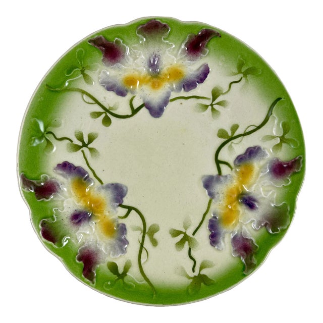 Sarreguemines Art Nouveau Majolica Orchid Plate For Sale