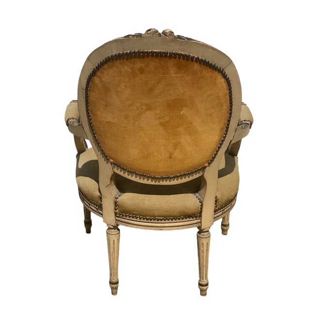 1930s Vintage French Provincial Fauteuil Chair With Floral Needlepoint Design For Sale - Image 4 of 12