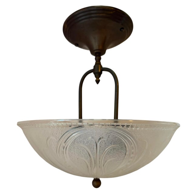 Mid 20th Century Mid-Century Pressed Glass Semi-Flushmount Ceiling Light Fixture For Sale In Los Angeles - Image 6 of 6