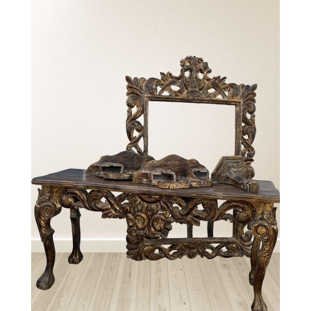 Mexican 1980s Old World Mexican Hacienda Collection: Console Table With Monumental Mirror & Decorative Corbels, 5 Pieces For Sale - Image 3 of 18