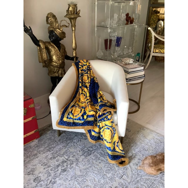 Baroque Custom Made Atelier Versace Blue Gold Baroque Velvet Throw For Sale - Image 3 of 12