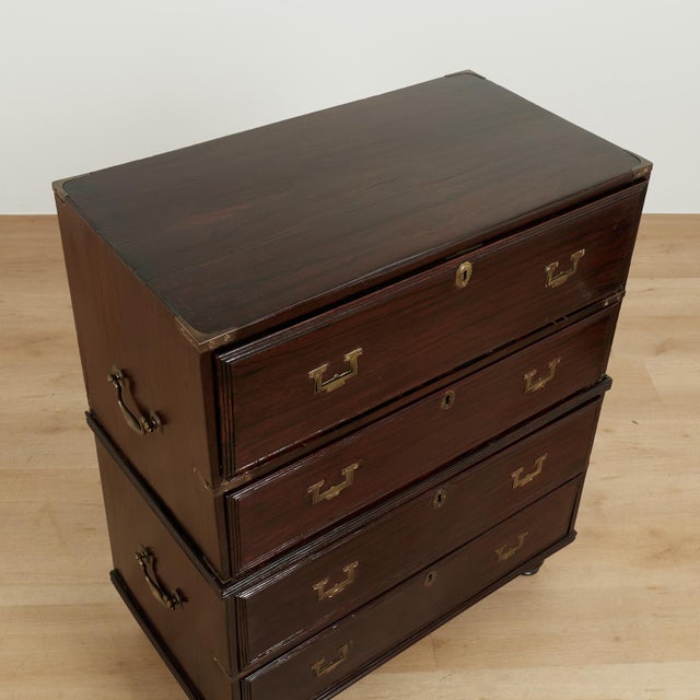 Antique English British Colonial Campaign Chest With Pullout Desk For Sale - Image 12 of 18