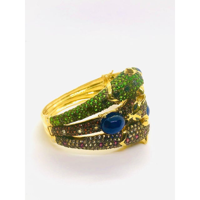 Bochic ‘Capri’ Vintage Natural Sapphire, Ruby & Emerald Cuff 18K Gold & Silver For Sale In New York - Image 6 of 13