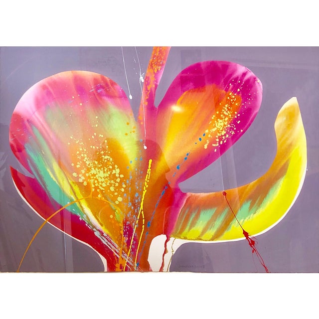 Abstract Expressionism Lamar Briggs, Modernist Abstract Expressionist Mod Day Glo Neon Color Field Acrylic Painting, c.1980s For Sale - Image 3 of 8