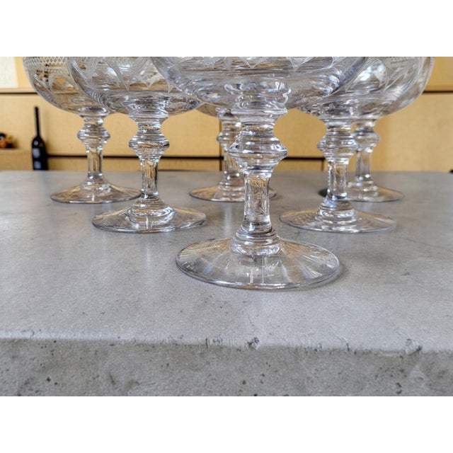 20th Century Engraved Crystal Champagne Coupes, 1920, Set of 9 For Sale - Image 6 of 8