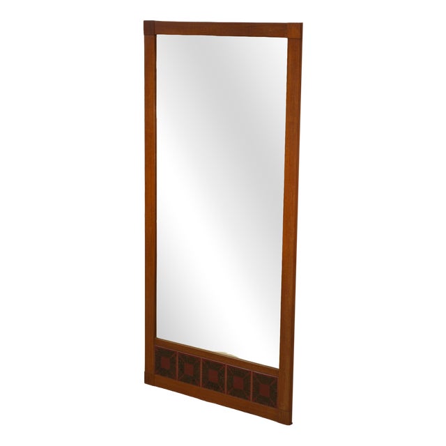 Scandinavian Teak and Ceramic Mirror, 1960s For Sale