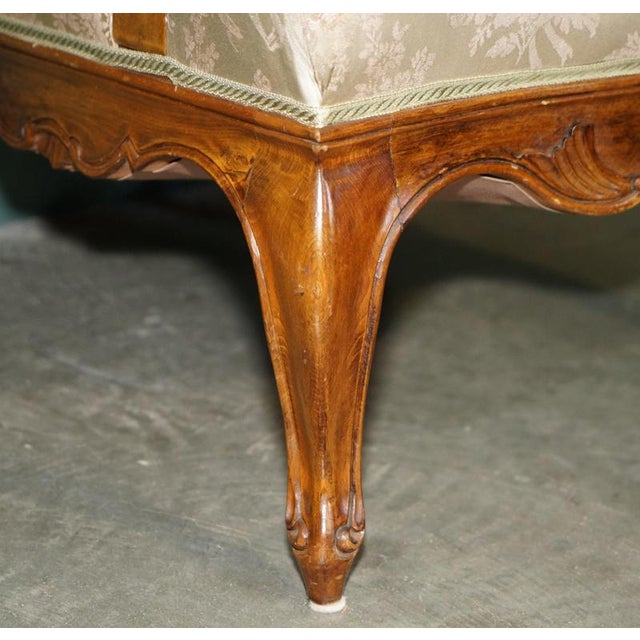 Antique French Walnut Armchair with Silk Damask Upholstery, 1880s For Sale - Image 9 of 17
