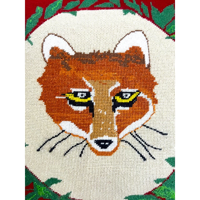 English Custom Needlepoint Fox Hunt Pillow With Designer Fringe 18"x18"– English Country House / Ralph Lauren Equestrian Style For Sale - Image 3 of 7