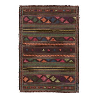 Vintage Persian Soumak Kilim, Vibrant Tribal Geometric Patterns - Rug & Kilim For Sale