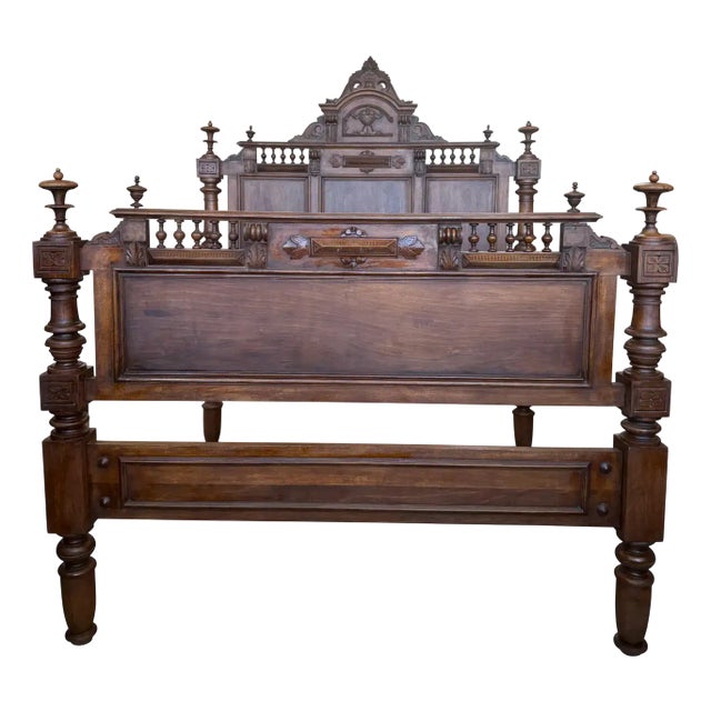 Antique French Louis XVI Style Rosewood Carved Bed Frame, 1880 For Sale