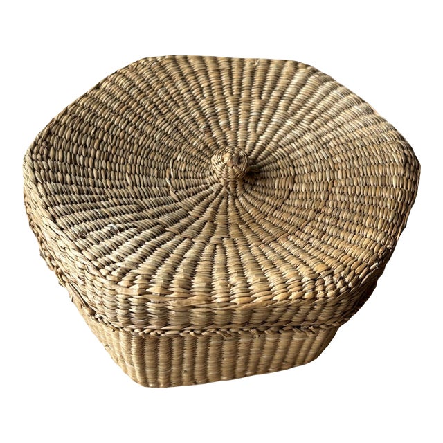 Hand Woven Hexagonal Seagrass Basket For Sale