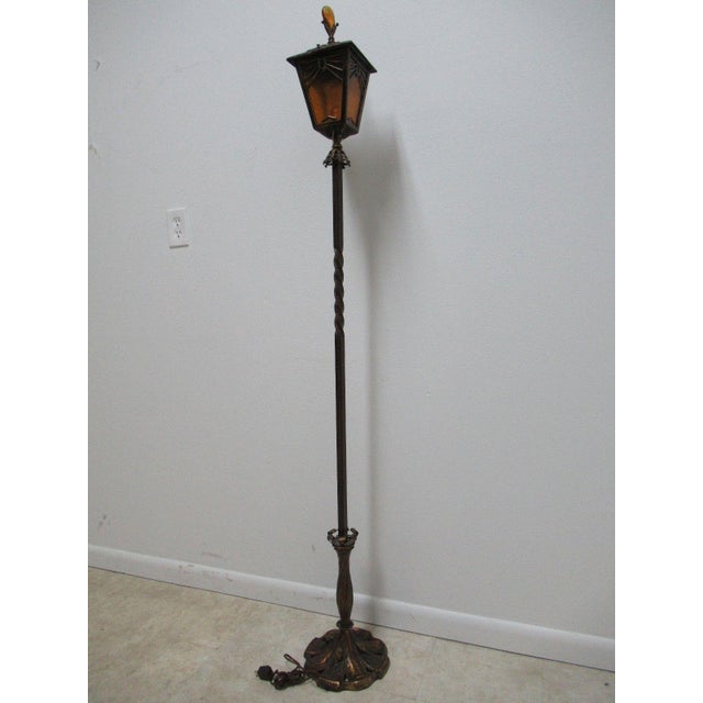 Antique Art Nouveau Etched Metal Pole Floor Lamp For Sale - Image 9 of 11