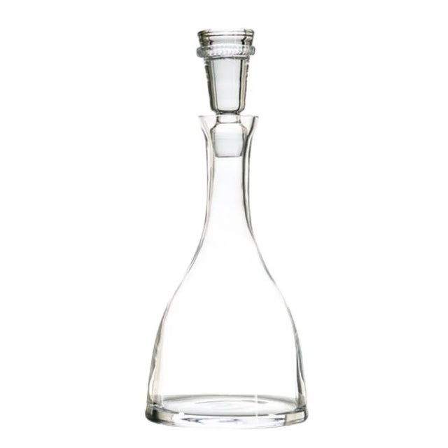 Crystal clear decanter with hand made decorative stopper. A sophisticated bar accessory. Made in Poland.