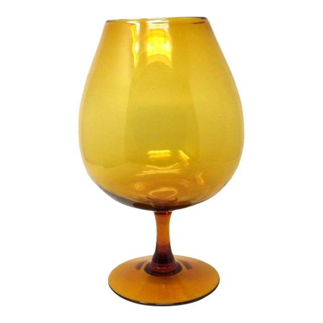 Large 12-Inch Italian Empoli Amber Glass Brandy Snifter - 1960s For Sale