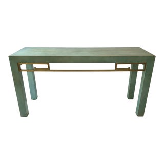 Custom Made Tiffany Blue Greek Key Console For Sale