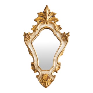 Mid-Century Italian Florentine Rococo Style Giltwood & White Painted Mirror For Sale