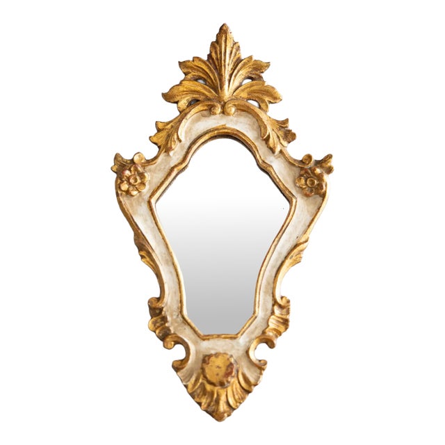 Mid-Century Italian Florentine Rococo Style Giltwood & White Painted Mirror For Sale