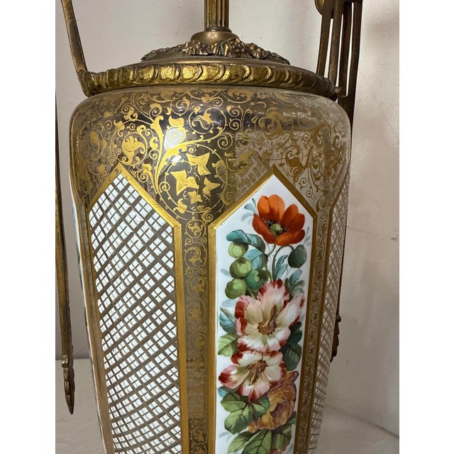 Pair of Large Antique Moser Bronze Mounted Cut to Clear Gilt Glass Table Lamps For Sale - Image 15 of 15