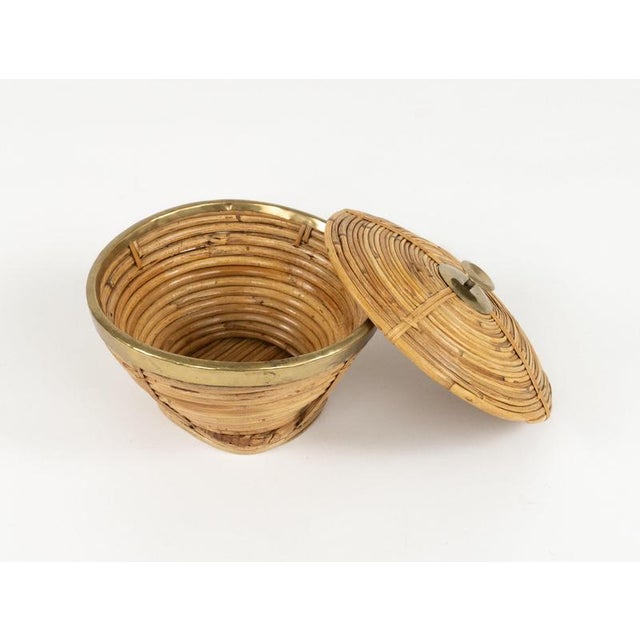 Mid-Century Decorative Box in Rattan and Brass, Italy, 1970s For Sale - Image 11 of 13