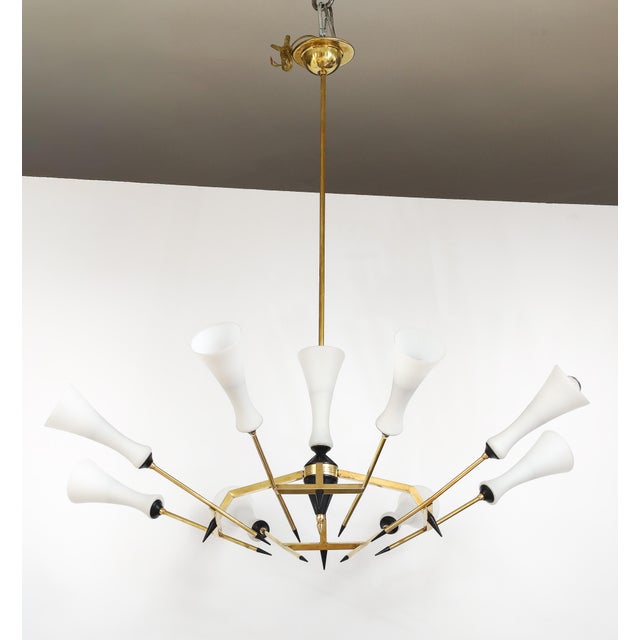 1960s 1960s Mid-Century Modern Attributed to Stilnovo Large 8 Arm Modernist Brass Chandelier For Sale - Image 5 of 16