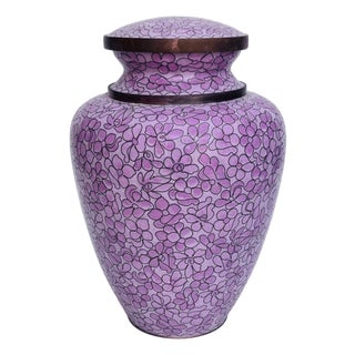 Vintage Cloisonné Enamel Lavender Floral Lidded Jar / Tea Caddy For Sale