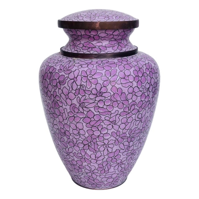 Vintage Cloisonné Enamel Lavender Floral Lidded Jar / Tea Caddy For Sale