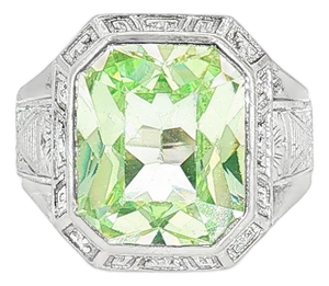 Mid-Century 10k White Gold Synthetic August Birthstone Hand-Engraved Ring, Size 7