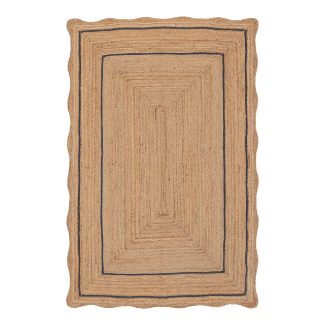 Navy Blue Jute Scalloped Rug Weave 4x6Ft. For Sale