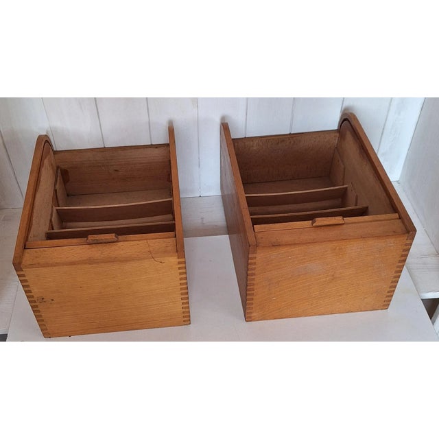 Wood Mid-Century Beechwood Office Cabinets with Roller Shutter Closure, 1950s, Set of 2 For Sale - Image 7 of 9