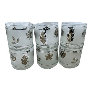 MCM Libbey Silver Leaf Rock Glasses-a Set For Sale